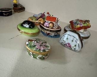 Limoges France Egg-Shaped Porcelain Pink Floral Decorative Trinket Boxes Signed GR