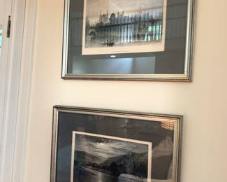 Framed engravings 
Eton by the Locks, and Tintern abbey, moonlight by the Wye