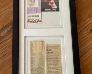 2007 Topps Opening Day Gold Baseball Card Jimmy Rollins Framed with Ticket/Stats