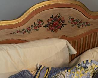 Mid Century Hand Painted Floral and Bird headboard 