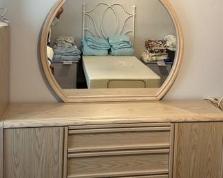 Vintage light color dresser and mirror-bid #8