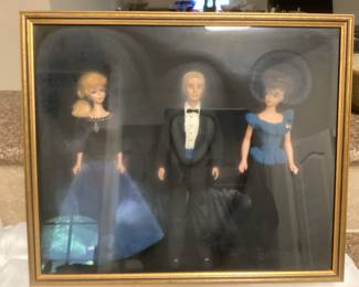Vintage Barbie Ken with a tagalong friend Dolls in a shadow box