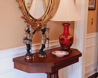 Vintage lyre base game table / carved gilt wood vintage Italian mirror...