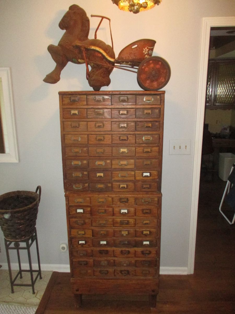 Antique oak multi drawer cabinet, 2 pieces