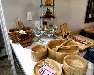wooden serving bowls and wooden salad sets