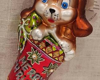 20th Anniversary Christopher Radko Puppy In Stocking Ornament