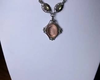 Pink Glass Cameo Pendent Necklace