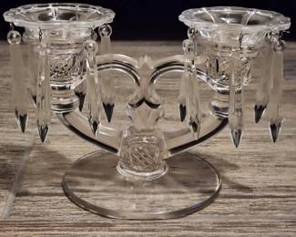 Vintage Set Of 2 Clear Glass Candleholders
