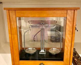 Antique Scale in Oak Display Case