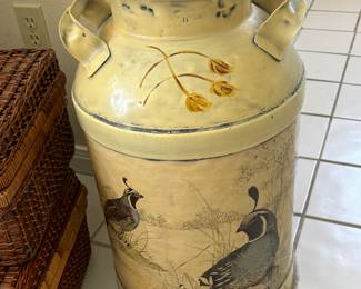 Vintage game birds large metal milk can