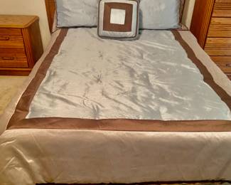 Queen size bedspread, skirt, shams, and one pillow