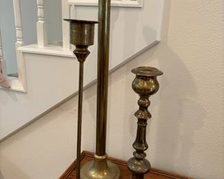 Collection of brass candle sticks
