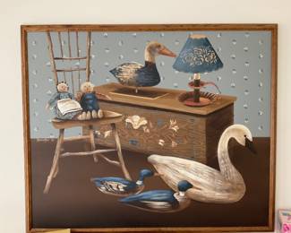 H. Huntington signed folk art oil painting.