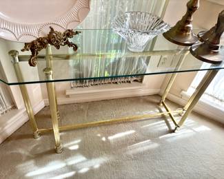 MCM brass and glass sofa table
