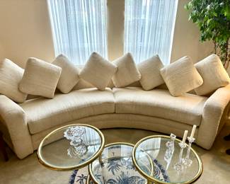 Mid Century Modern curved ivory sofa