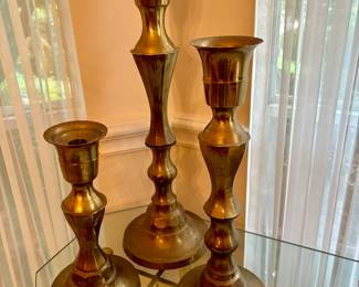 Set of Large Brass Candlesticks 