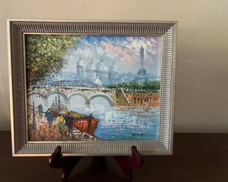 Small French scene signed oil