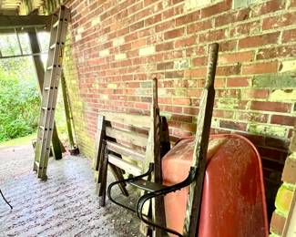Ladder, wheelbarrow & horses