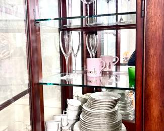 Noritake china set, Harrods pink mug, wine & champagne glassware.