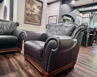 Snug sofa & chairs, leather, dk brown