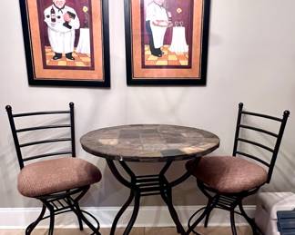 Breakfast nook table & chairs. Wall art