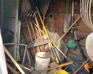 Yard tools, shovels, pitch forks, rakes, power tools