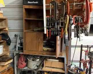 Clamps, milk crates, tools