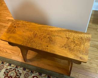 Hand-carved wood bench