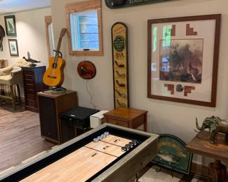Martin guitar, game table (bowling and shuffleboard)