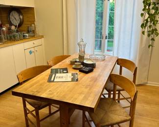 Dining Table, Charles Field Haviland Limoges Pascale cups and saucers, Borge Mogensen oak chairs