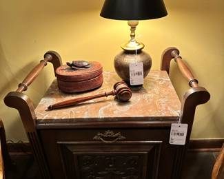 VTG Brass Table Lamp, Marble Piano Stool