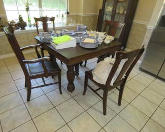 Antique Table 4 chairs  3 leaves