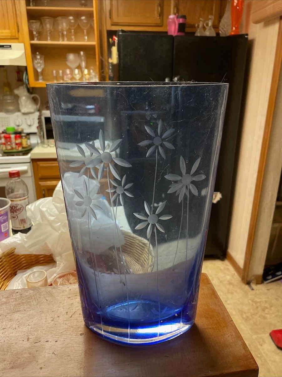 Blue glass vase.