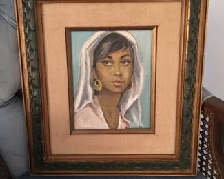 Small framed original canvas painting signed by Herrera Blanco