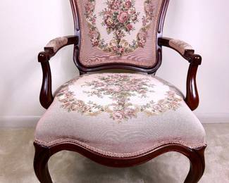 Fauteuil French provincial style chair with needlepoint upholstery 