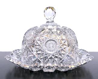 Antique American Brilliant Cut Glass butter plate with dome cover, circa 1880