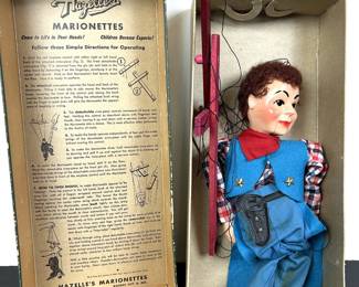 1950s Hazelle's Talking Marionette string puppet of Rambling Roy Cowboy with the original box 