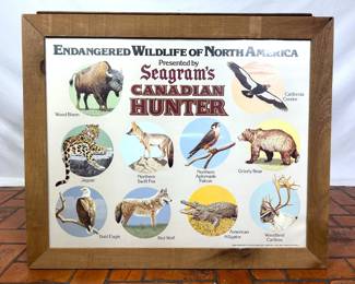 Vintage framed Seagram's Candian Hunter Endangered Wildlife of North America