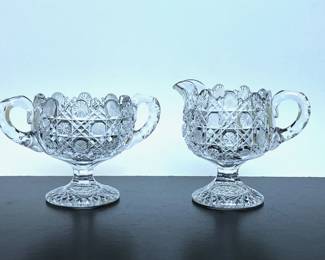 Late Victorian crystal sugar and creamer in the Harvard pattern.  These are prime examples of hand crafted American Brilliant Cut Glass