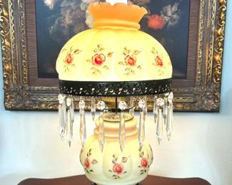 Hand painted Fenton Art Glass lamp