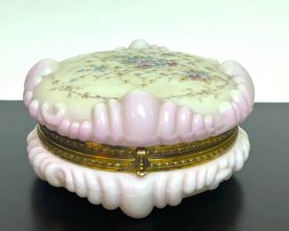 Antique Wavecrest hand painted covered dresser box 