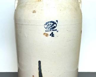 Antique 1920s Texas stoneware by the old Love Field Pottery of Dallas, Texas with the bi-plane logo. 