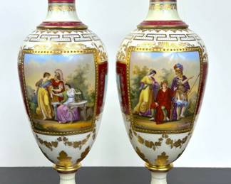 19th Century Royal Viennese Porcelain Baluster Form Vases depicting Ullysses (Ulysses) and Achylles (Achilles)........To register so you can place bids go to www.capitolsalesservices.hibid.com