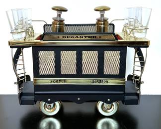 Vintage mid century cable car liquor decanter music box 