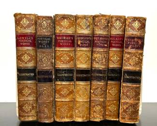 Antique late 19th century leather bound books of Poetic Works 