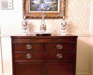 Vintage mahogany server with top drawer butler's tray by Drexel furniture from their New Travis Court line. 