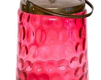 Antique cranberry coin dot glass biscuit barrel 