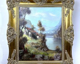 Landscape oil on canvas painting, signed to what appears to read as 'Villani'... possibly Gennara Villani (1885-1948),  or in the style of... The canvas is stapled to the stretcher 