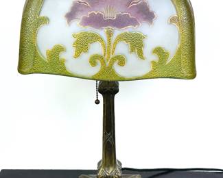 Antique Pittsburgh Table lamp with four sided painted cameo glass shade 