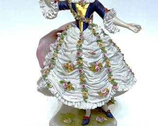 Antique Aelteste Volkstedter porcelain 'Dresden Lace' figurine of Thuringia, Germany